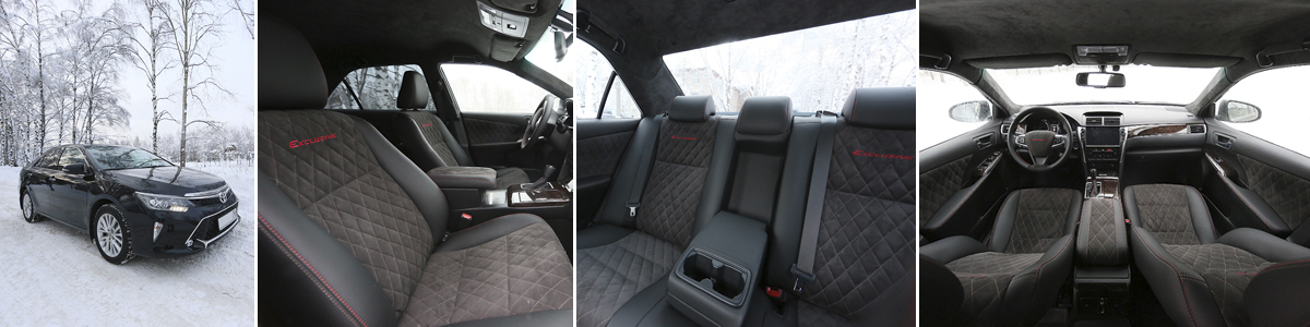 Перетяжка салона кожей и потолка алькантарой Toyota Camry (Камри) Перетяжка салона кожей и потолка алькантарой Toyota Camry (Камри)