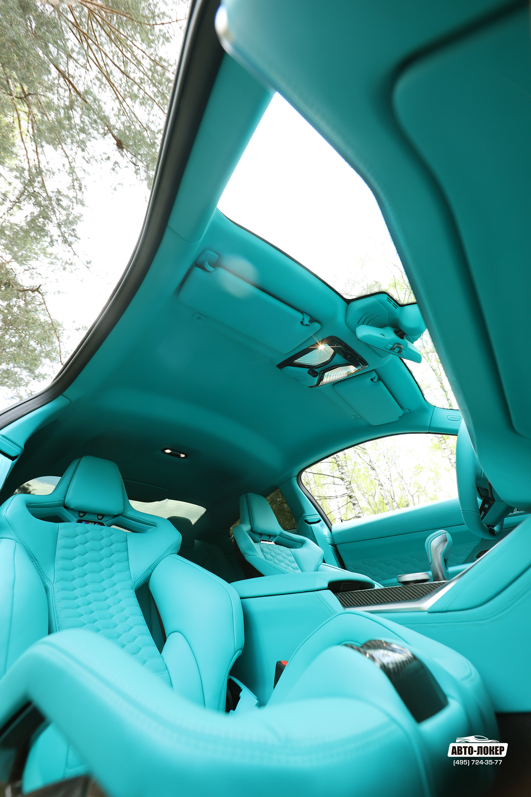 Перетяжка потолка  салона кожей Тифани BMW M4 (G82)