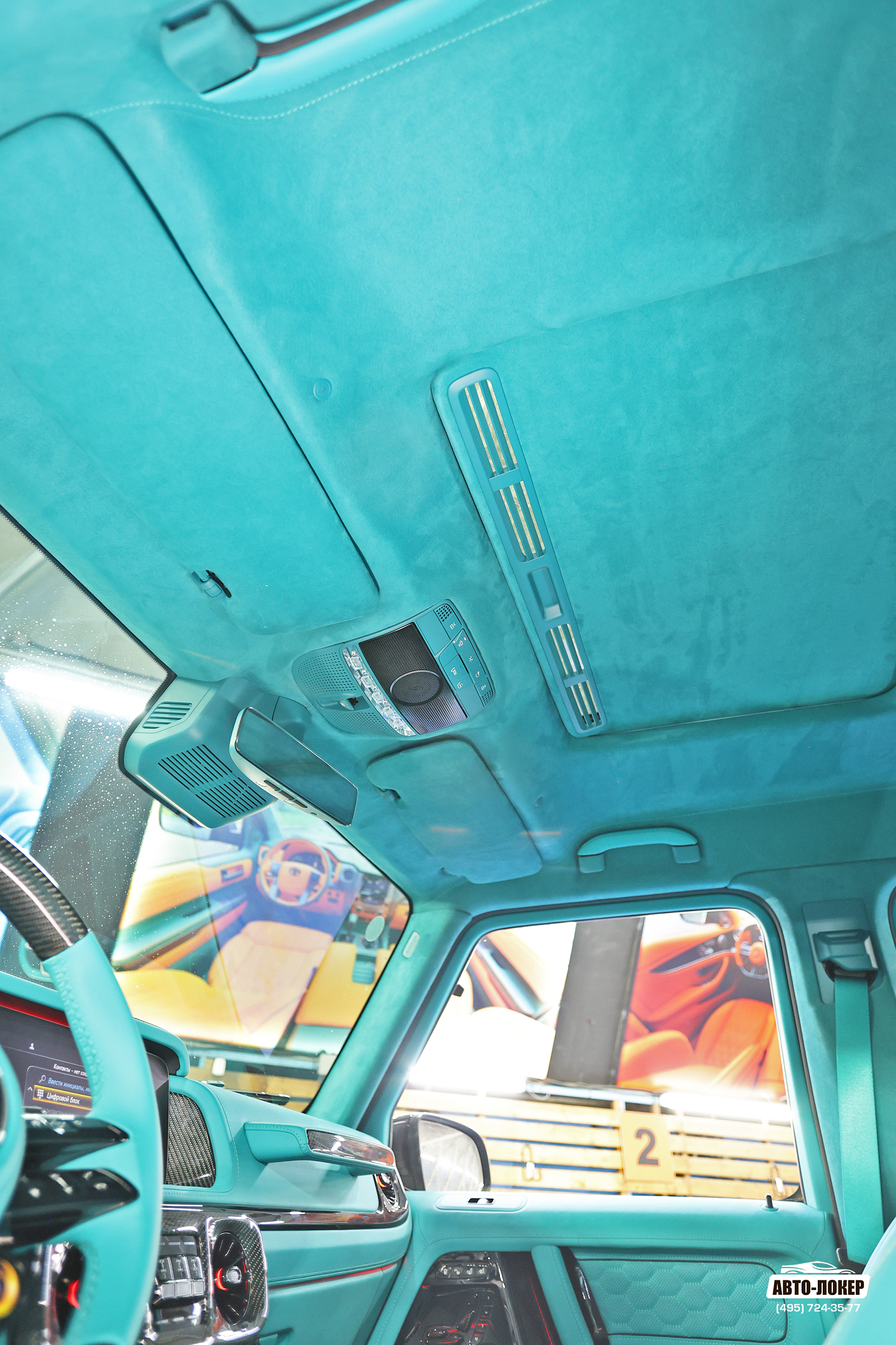 Перетяжка потолка алькантарой  MB Gelandewagen Tiffani